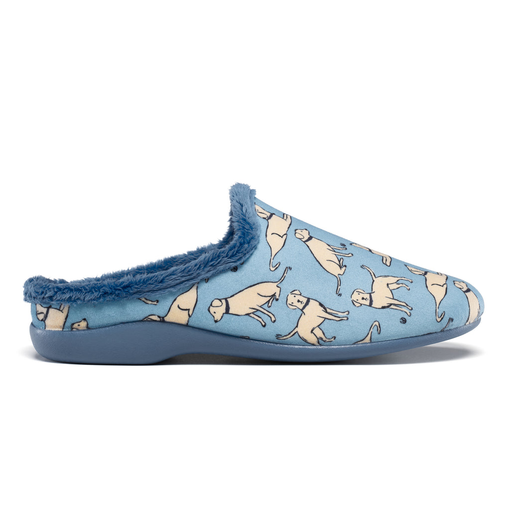 Coco - All Over Dog Print Mule Slipper - Denim Blue