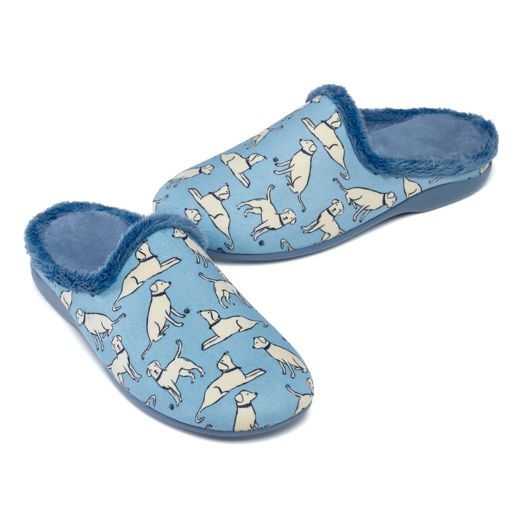 Coco - All Over Dog Print Mule Slipper - Denim Blue