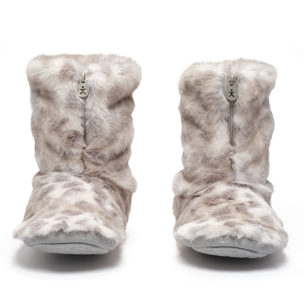 Cole - Luxury Faux Fur Slipper Boot - Grey Leopard