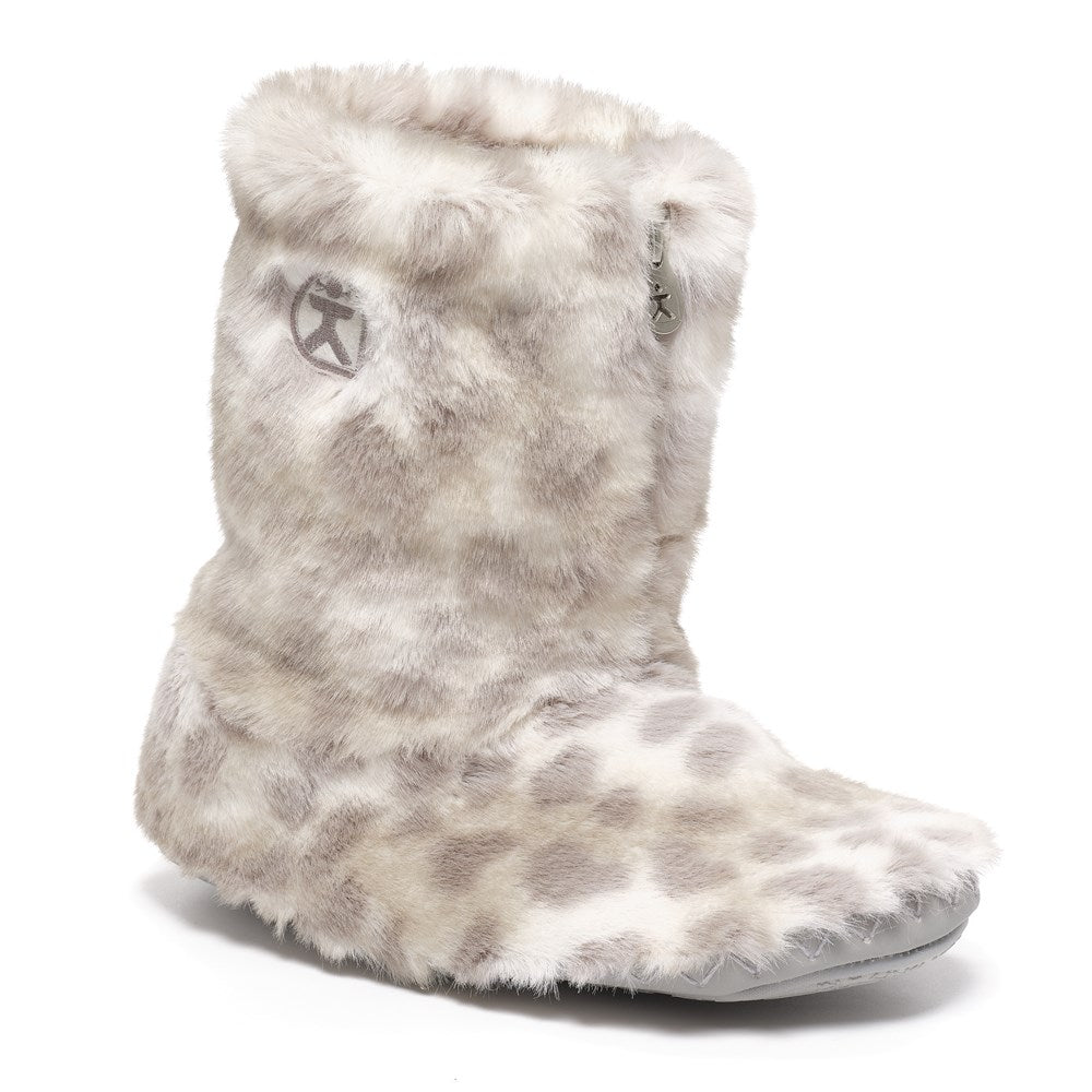 Cole - Luxury Faux Fur Slipper Boot - Grey Leopard