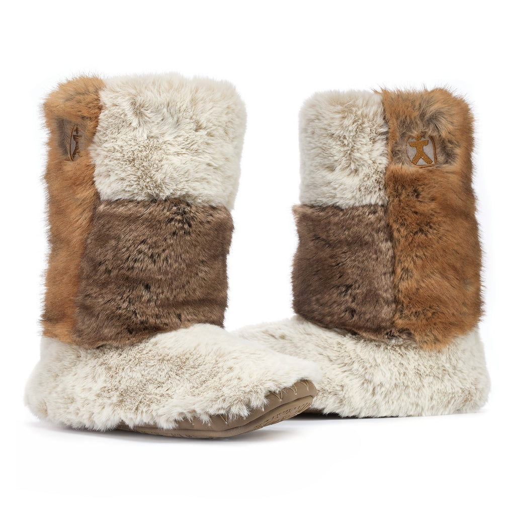 Florence Mid Length Luxury Faux Fur Boot Patchwork Ferret Bedroom