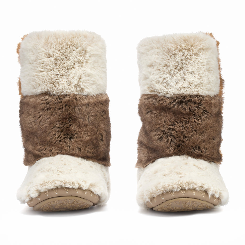 Florence Mid Length Luxury Faux Fur Boot Patchwork Ferret Bedroom
