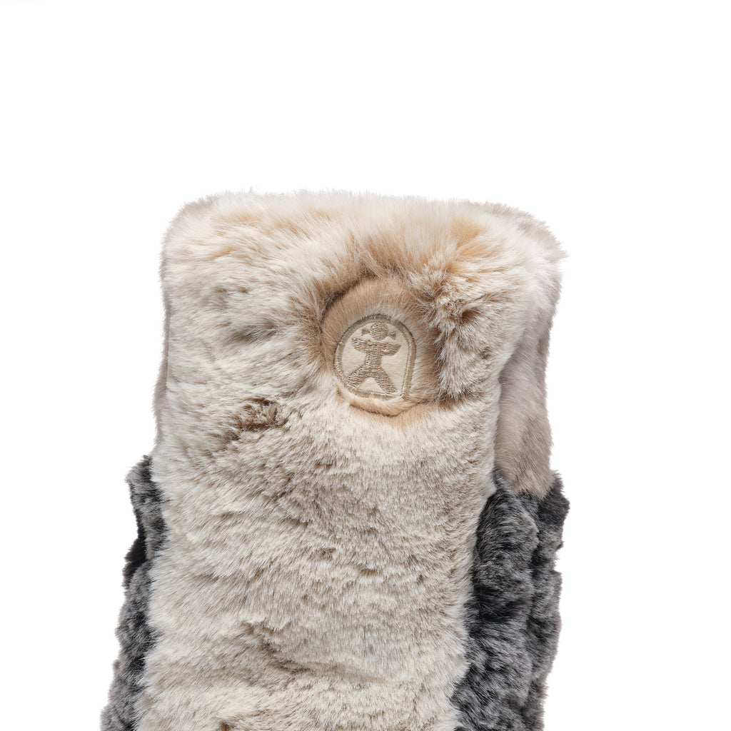 Florence - Tall Luxury Faux Fur Slipper Boot - Patchwork Grey Leopard
