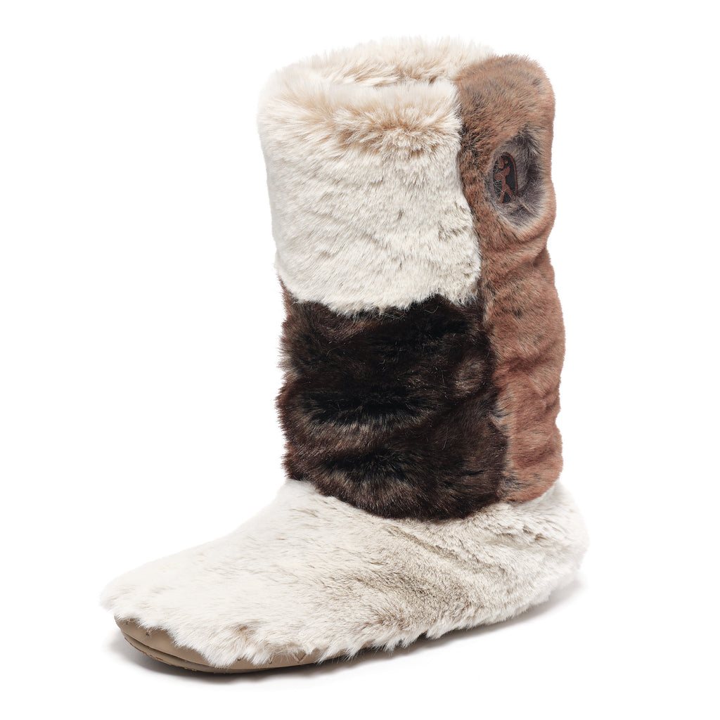 Florence - Tall Luxury Faux Fur Slipper Boot - Patchwork Naturals