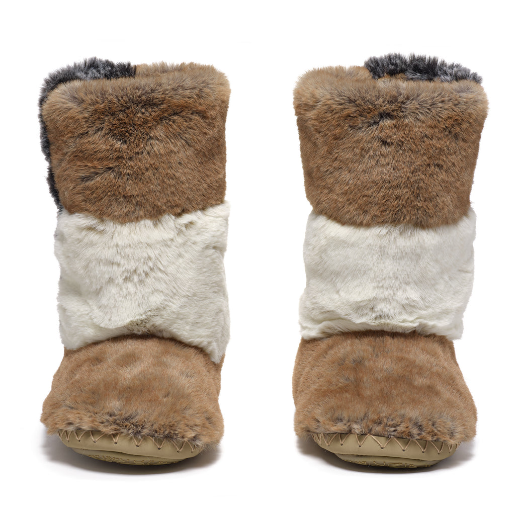 Florence - Tall Luxury Faux Fur Slipper Boot - Patchwork Sable