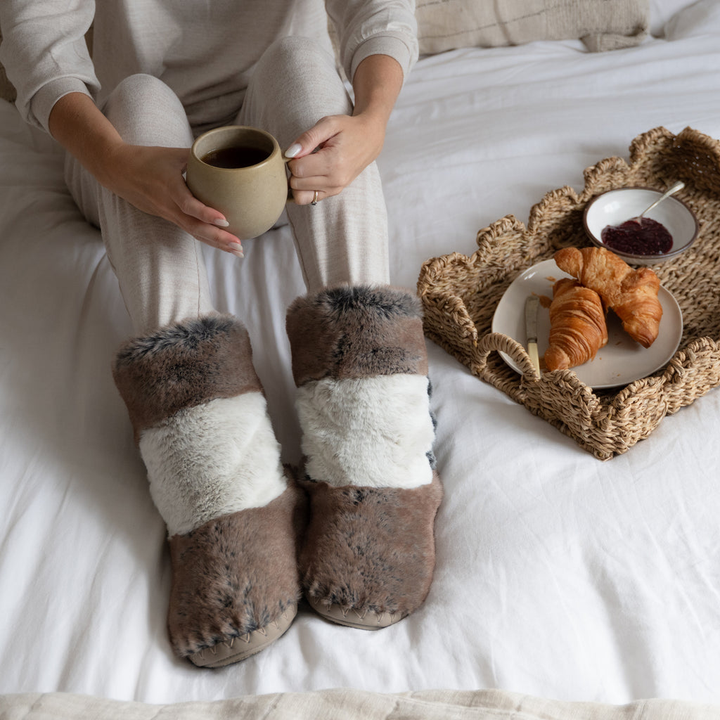 Florence - Tall Luxury Faux Fur Slipper Boot - Patchwork Sable