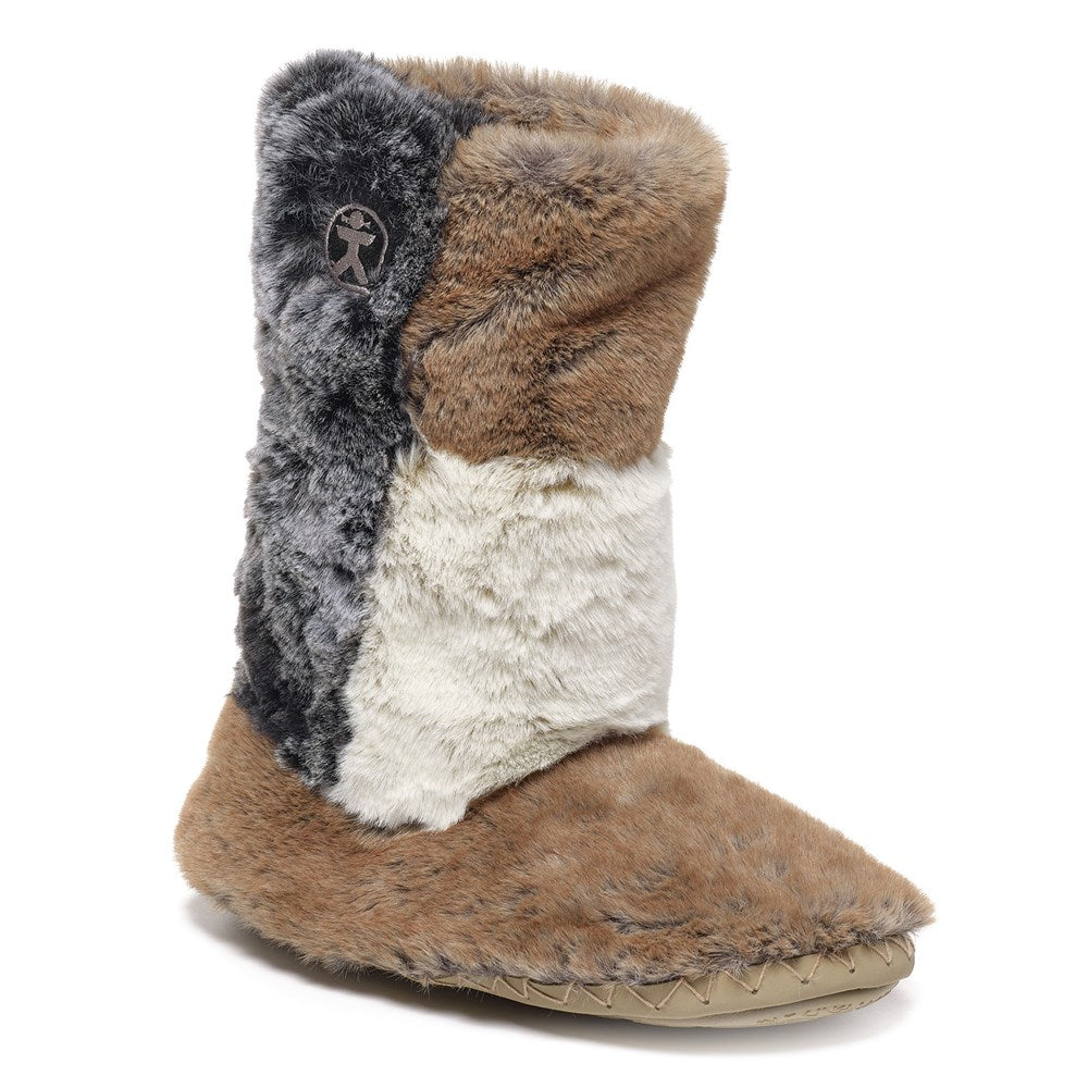 Florence - Tall Luxury Faux Fur Slipper Boot - Patchwork Sable