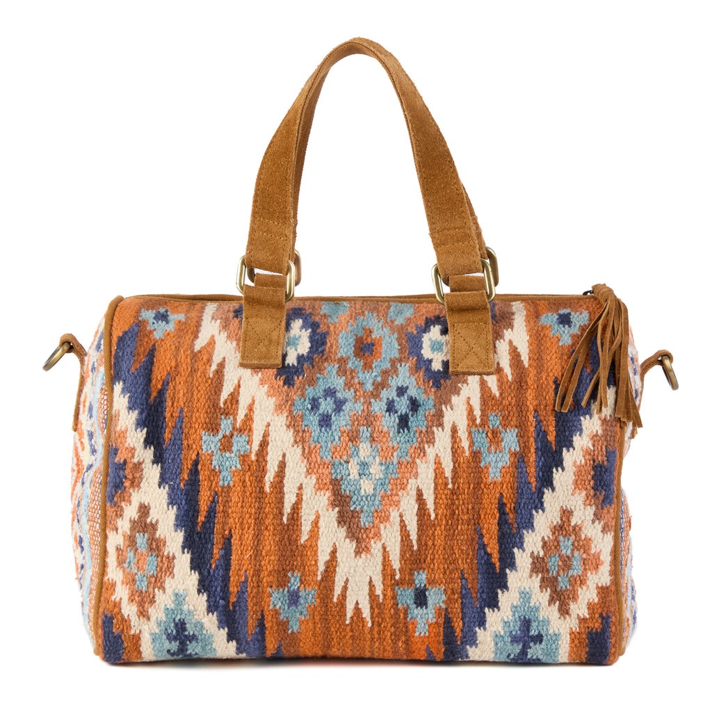 Glastonbury bag (a blue-tone boho handbag), close-up detail