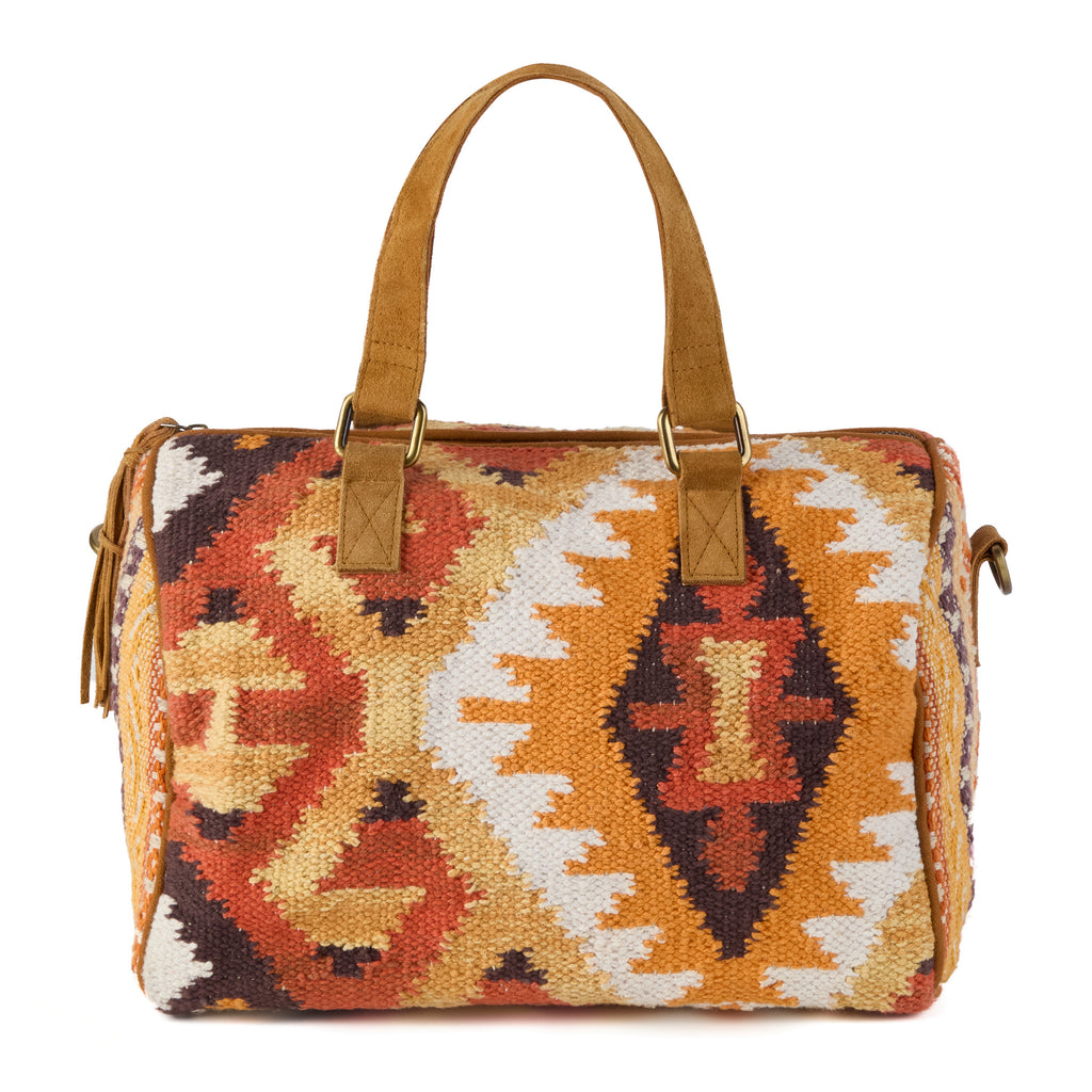 Glastonbury bag (an orange-tone boho handbag), close-up detail