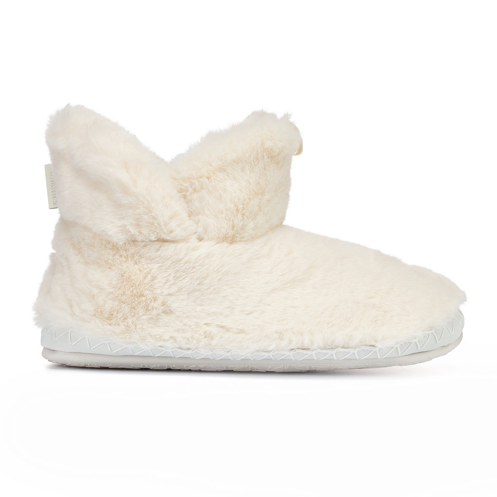 ladies cream recycled Faux Fur slipper boots