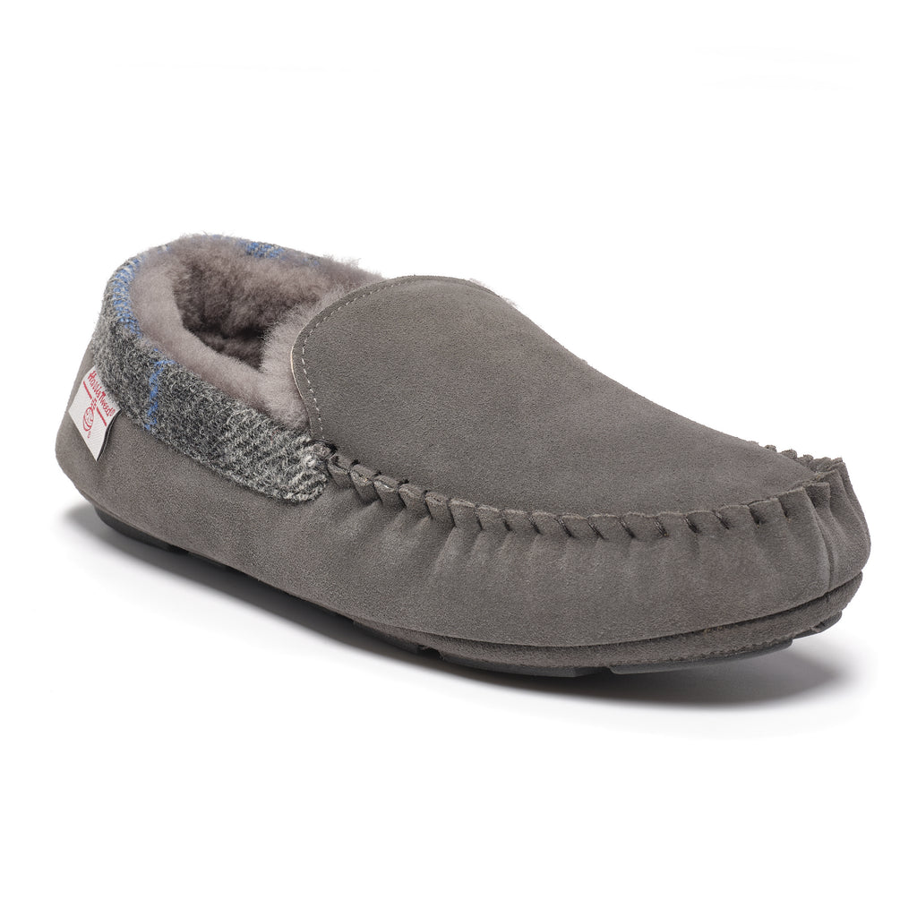 Hanks- Suede Moccasin With Harris Tweed - Grey