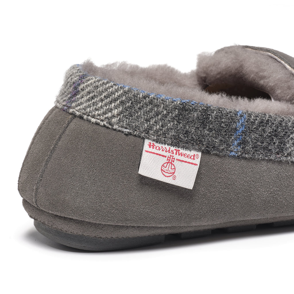 Hanks- Suede Moccasin With Harris Tweed - Grey