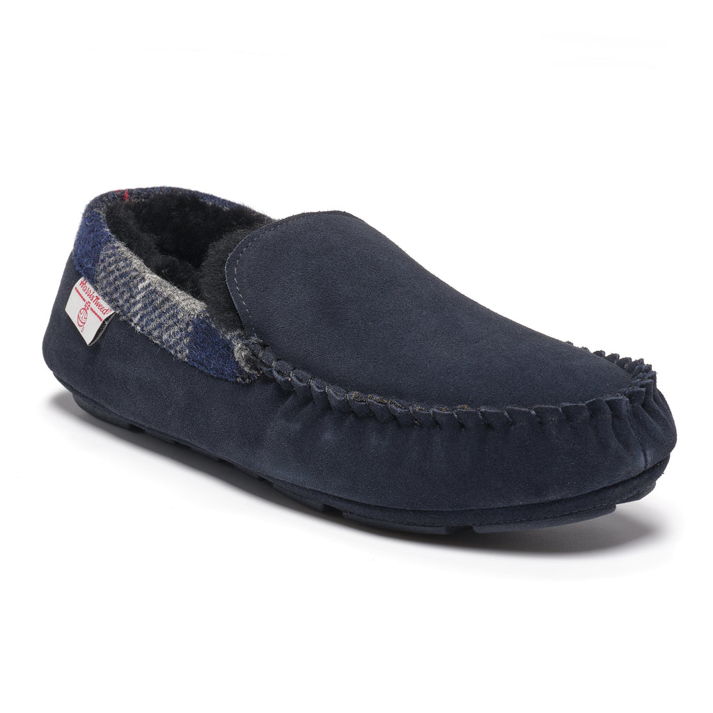 Hanks- Suede Moccasin With Harris Tweed - Navy