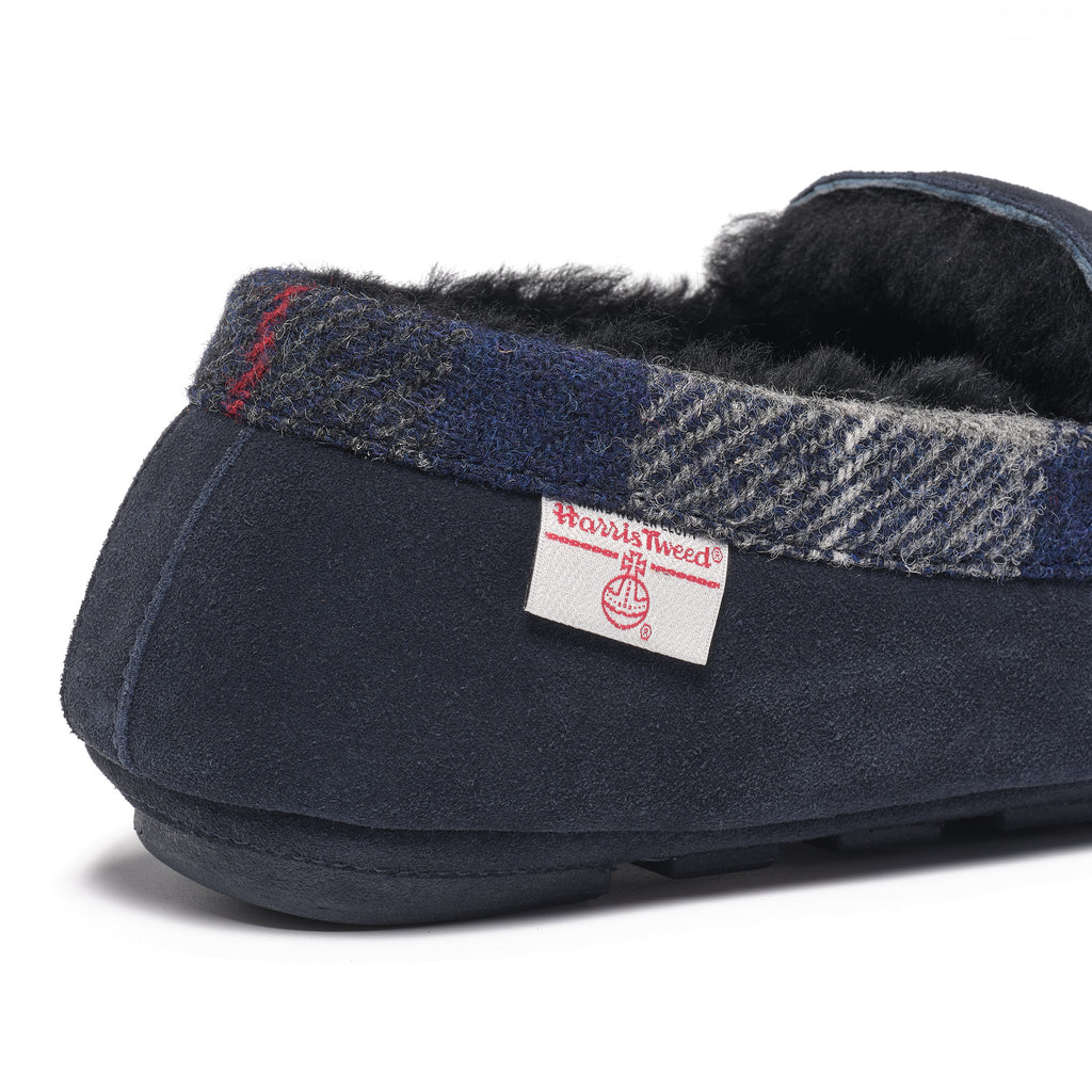Hanks- Suede Moccasin With Harris Tweed - Navy