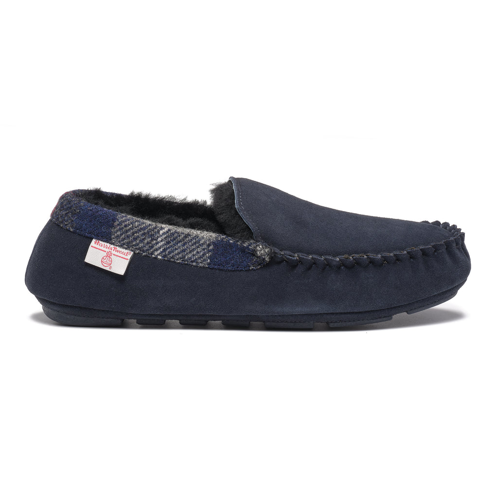 Hanks- Suede Moccasin With Harris Tweed - Navy