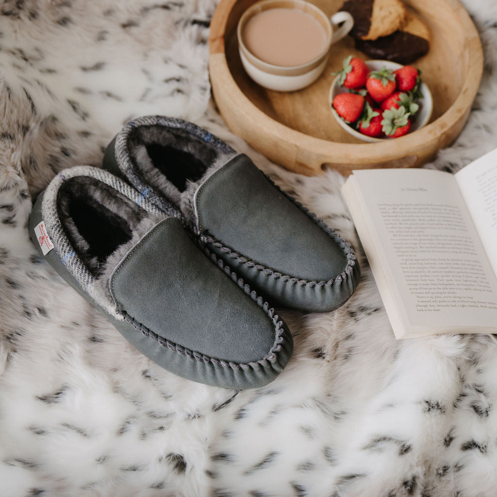 Hanks Grey Moccasin Slippers for Men
