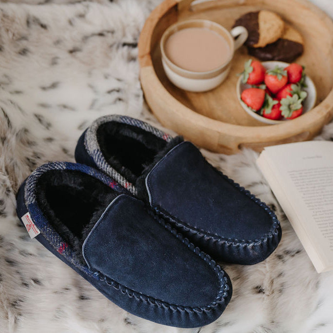 Hanks Navy Moccasin Slippers for Men