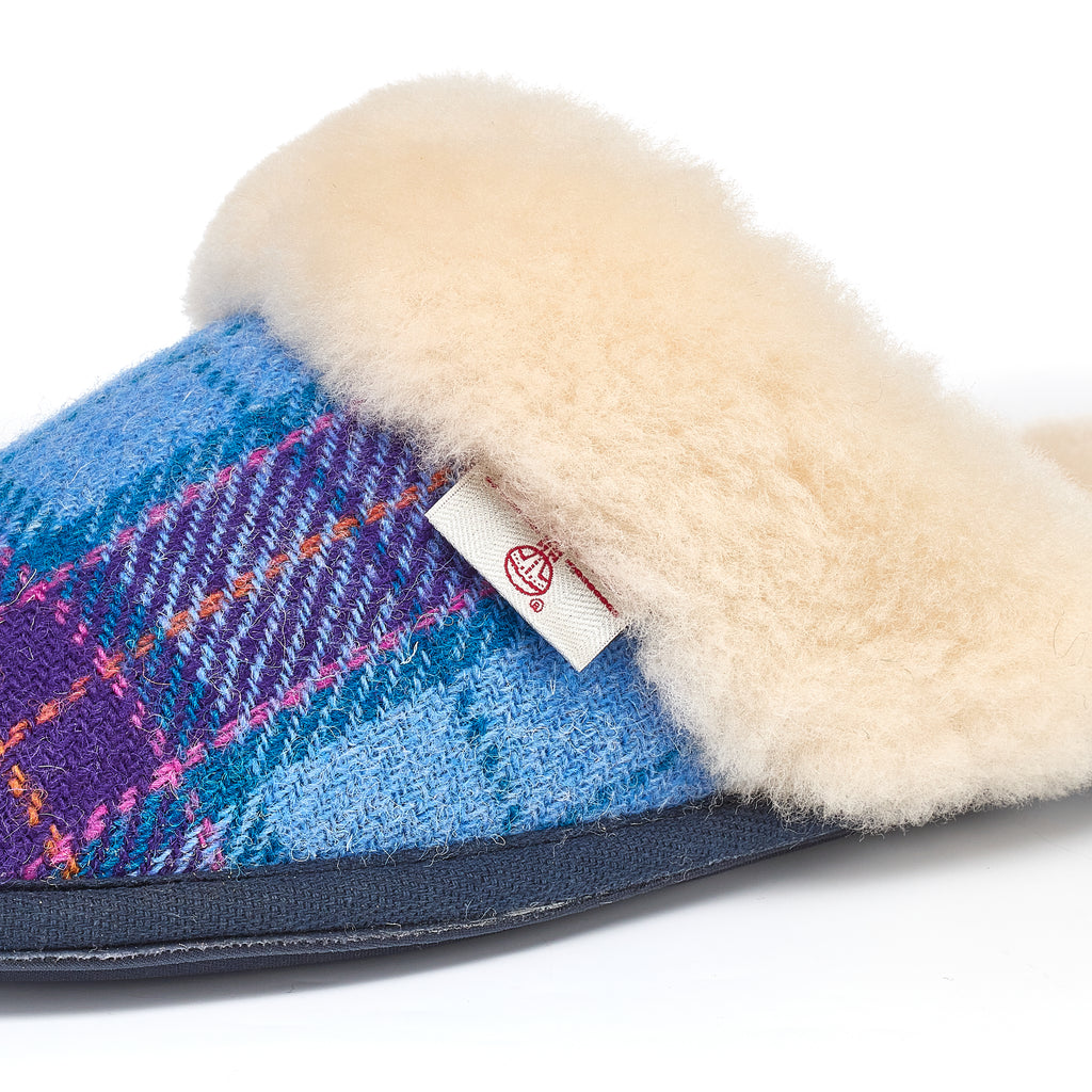Kate Denim Purple Check Slipper detail