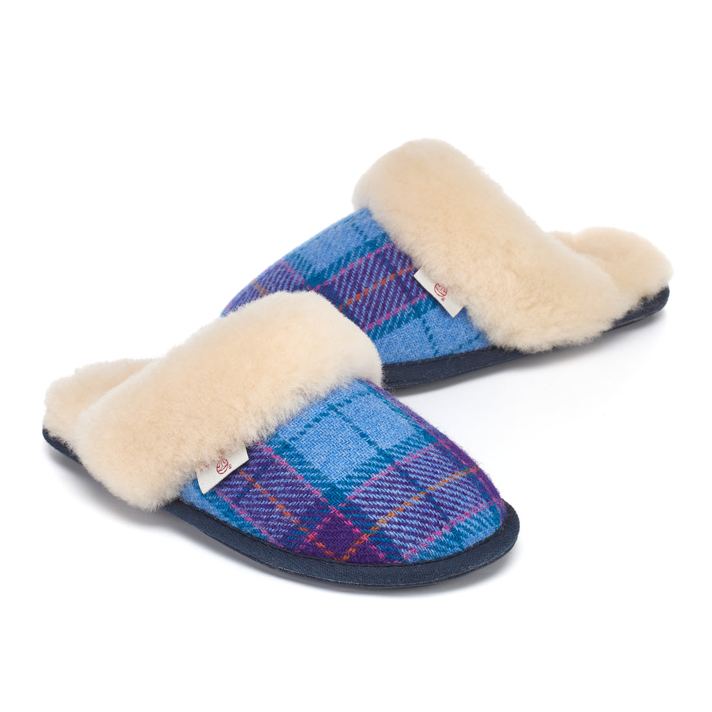 Kate Denim Purple Check Slippers