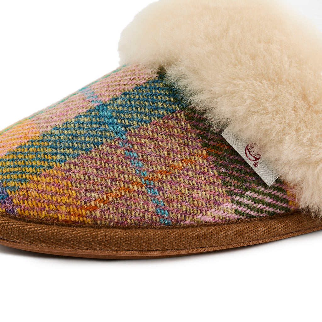 Kate - Sheepskin Lined Mule - Honey Check