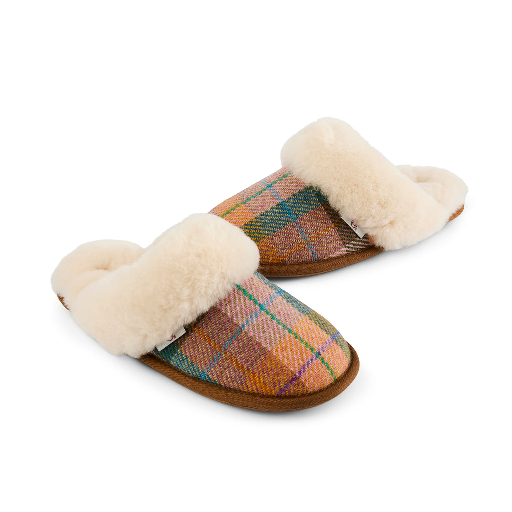 Kate - Sheepskin Lined Mule - Honey Check