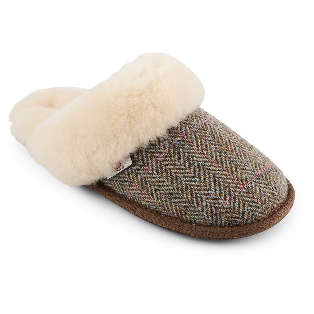 Kate - Sheepskin Lined Mule - Oat / Pink POW Check