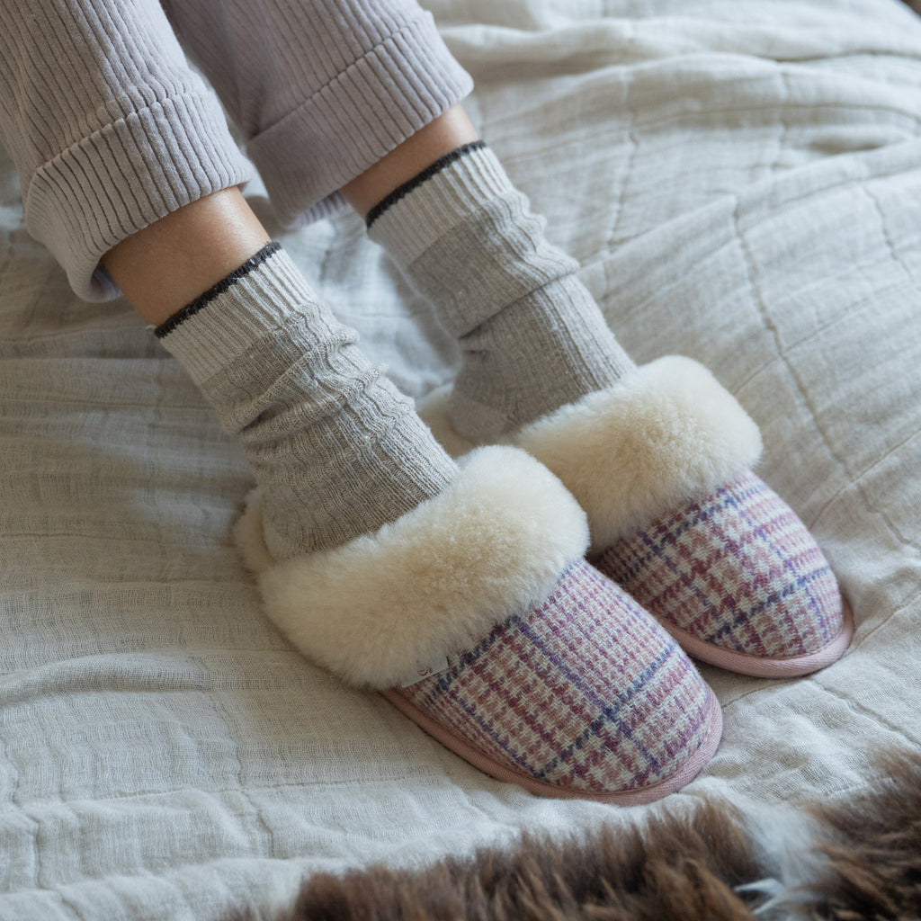 Kate - Harris Tweed Mule - Pink POW Check