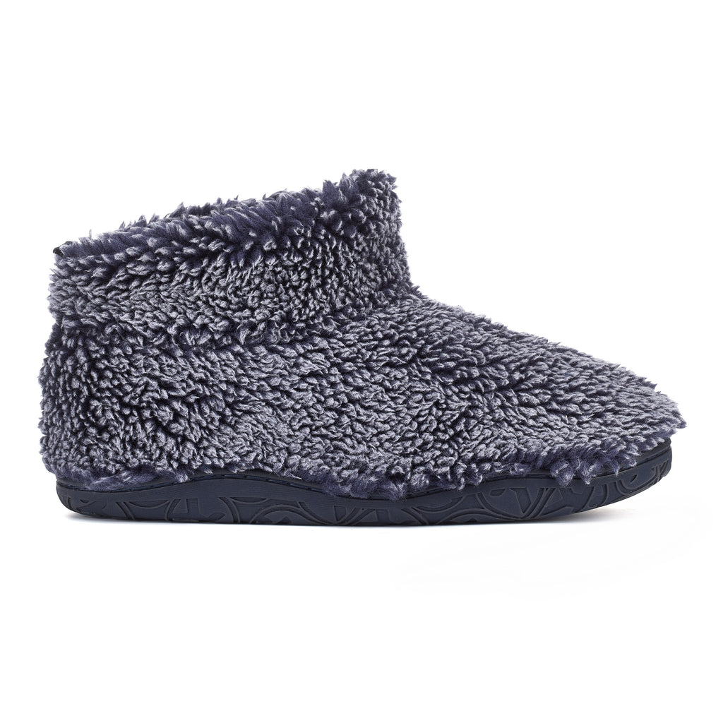 navy men's slipper booties with recycled faux  fur