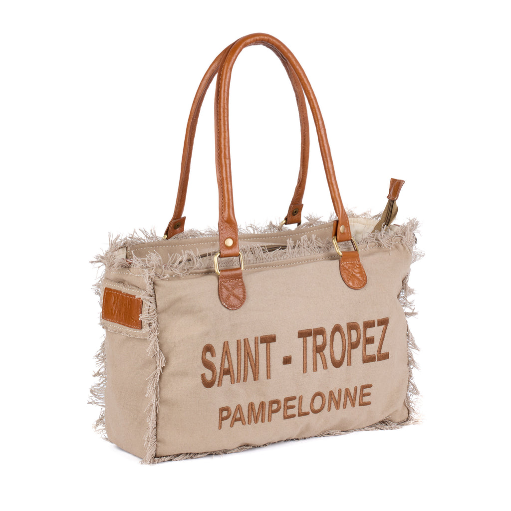 Lani - St Tropez Washed Canvas Shoulder Bag - Beige