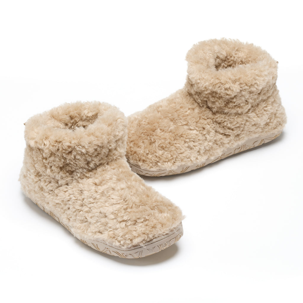 Lauren - Luxury Borg Fleece Short Slipper Boot - Biscuit