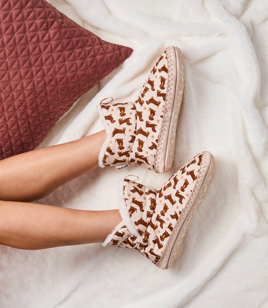 Lily - All Over Dog Print Slipper Boot - Beige