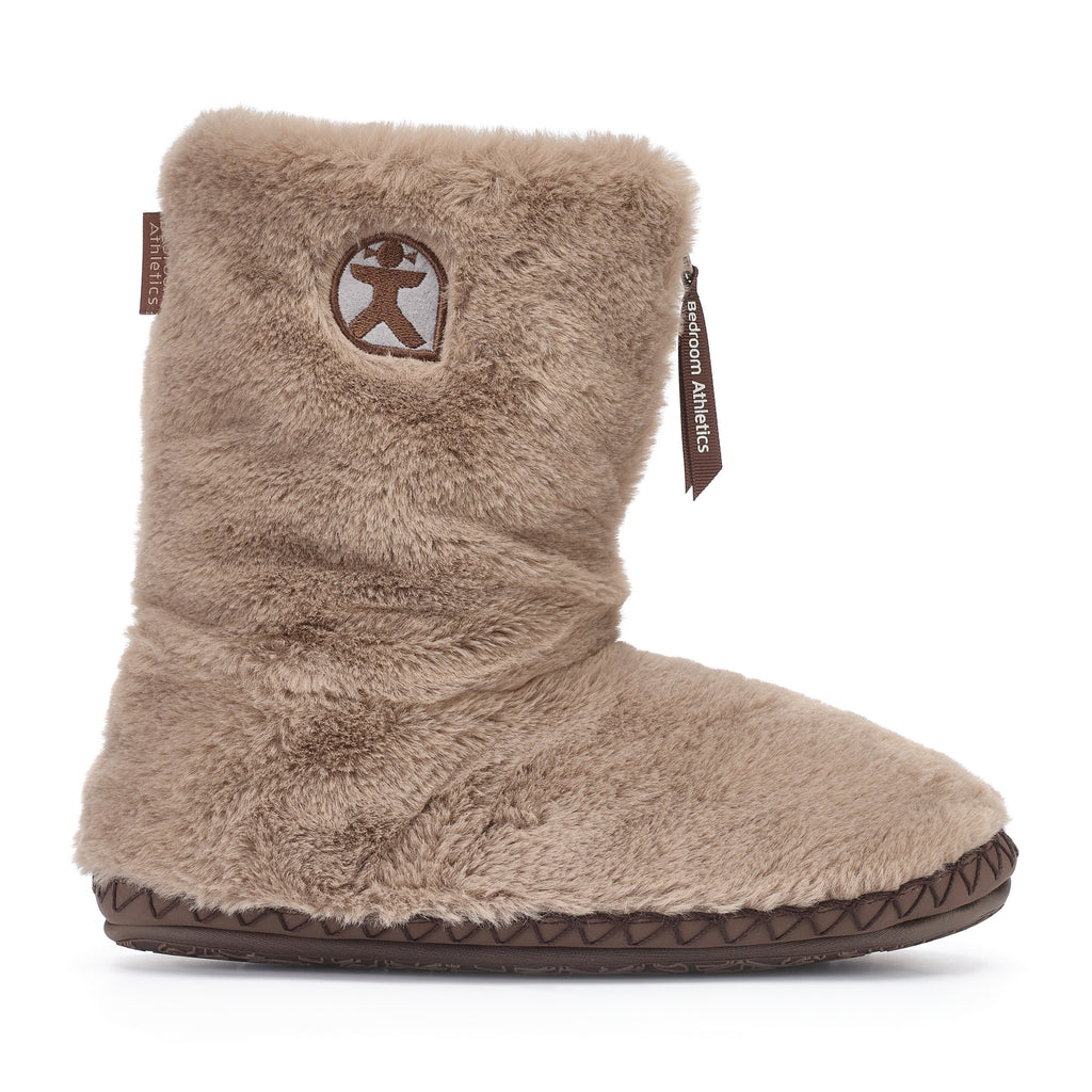 side of womens brown Faux Fur Slipper Boots