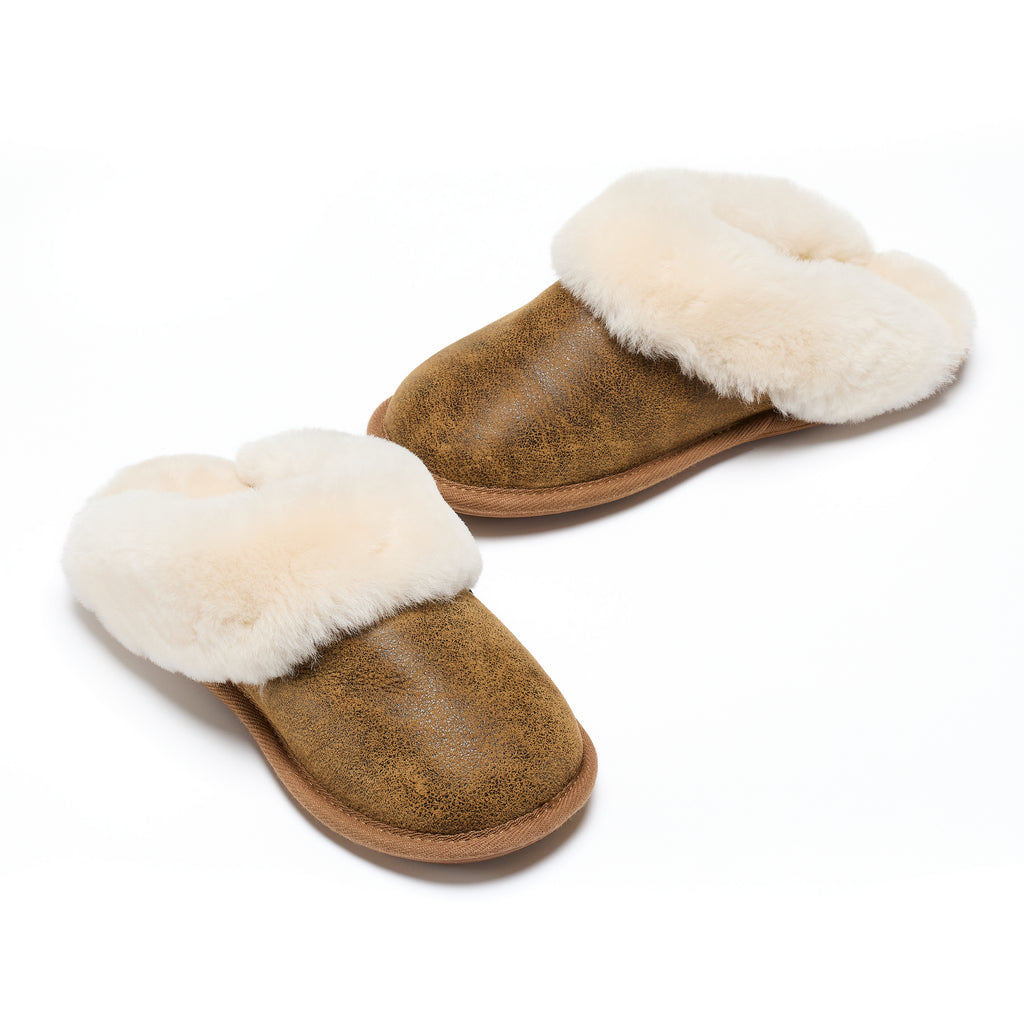 Mae - Double Faced Sheepskin Mule - Distressed Coffee