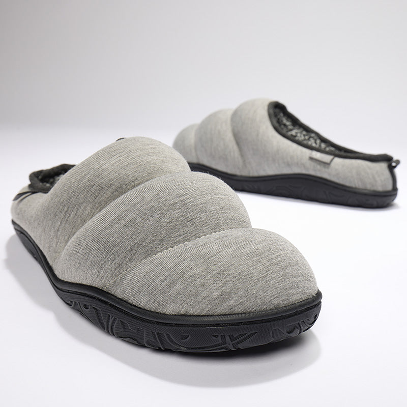 Matt Jersey Puffa Mule Slippers for Men in Grey Marl colour 