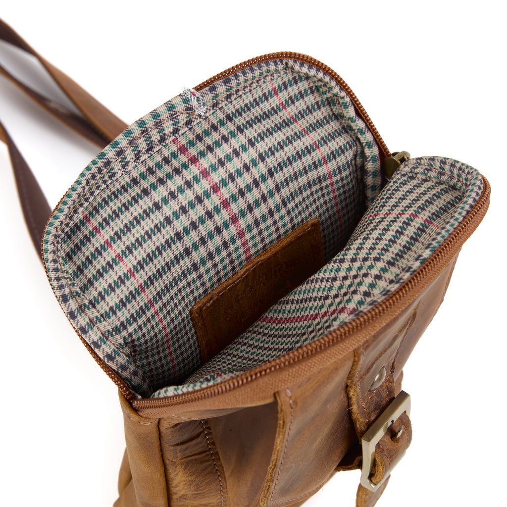 Meazza - Distressed Leather Mini Shoulder Bag - Tan