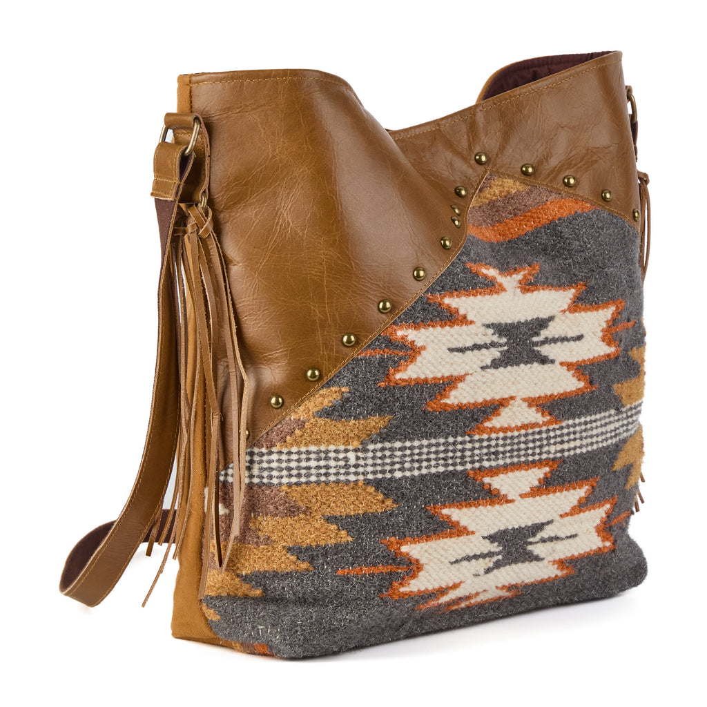 Monterey - Luxury Leather Mix Boho Shoulder Bag - Multi Browns