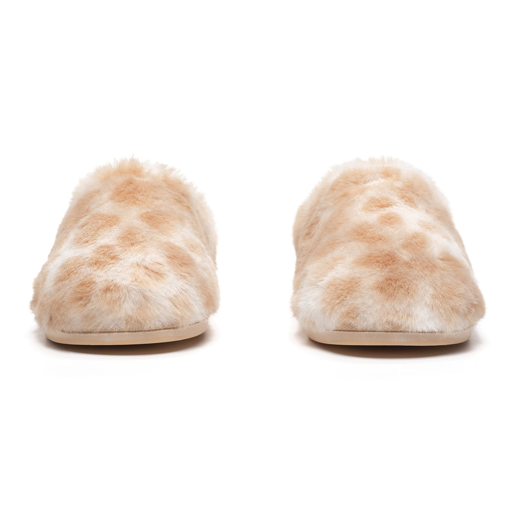 Nadine - Luxury Faux Fur Mule - Caramel Leopard