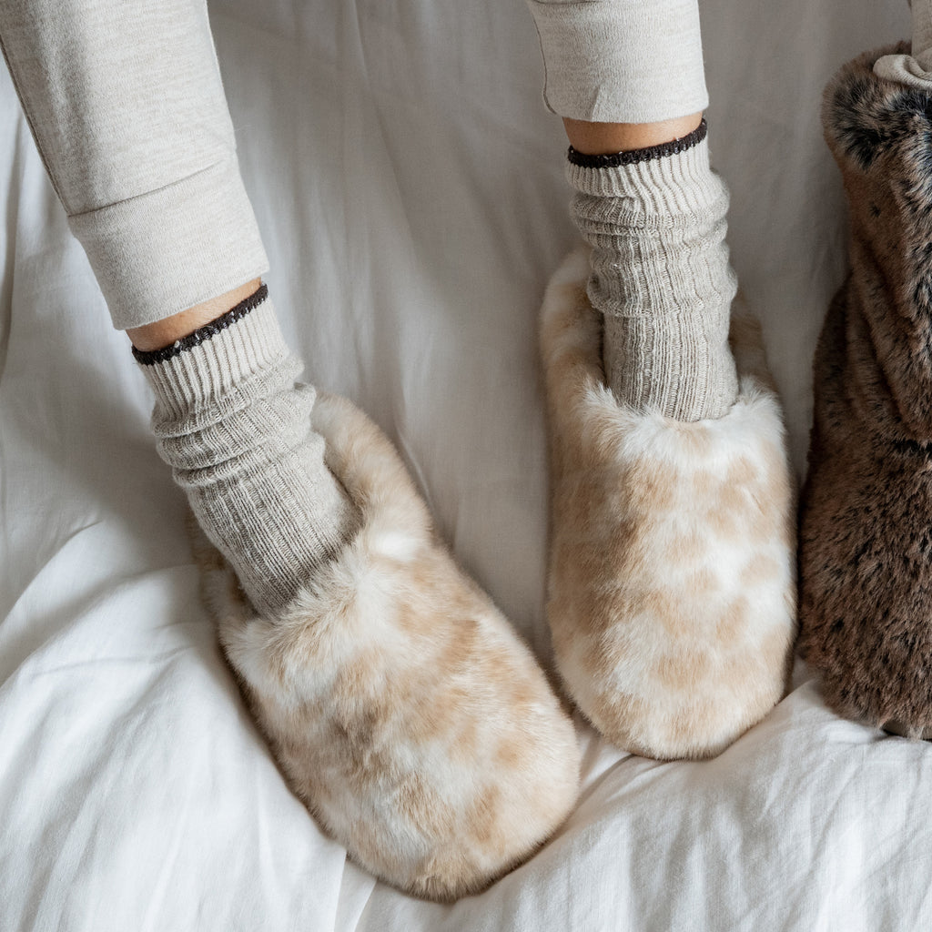 Nadine - Luxury Faux Fur Mule - Caramel Leopard