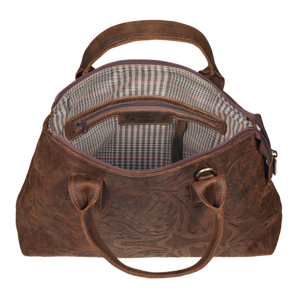 Rivera - Embossed Medium Leather Bag - Brown
