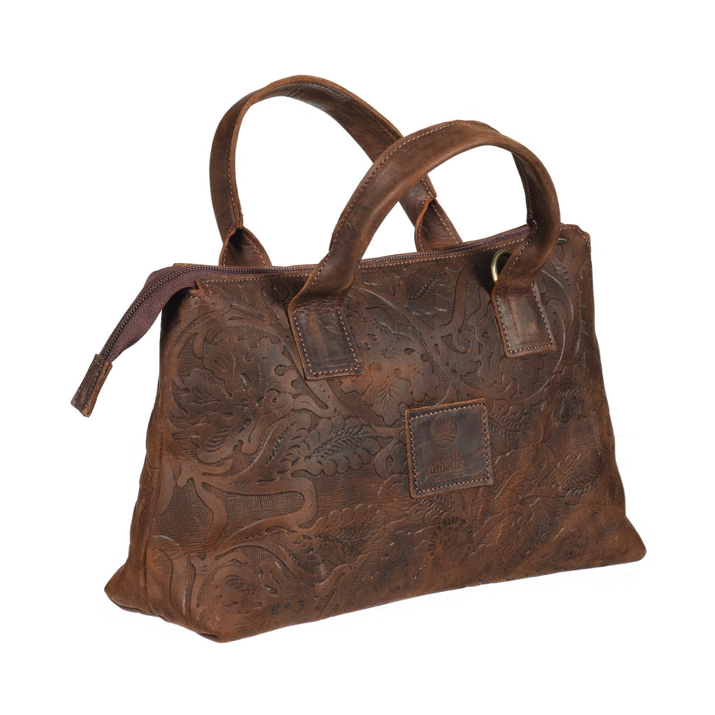 Rivera - Embossed Medium Leather Bag - Brown