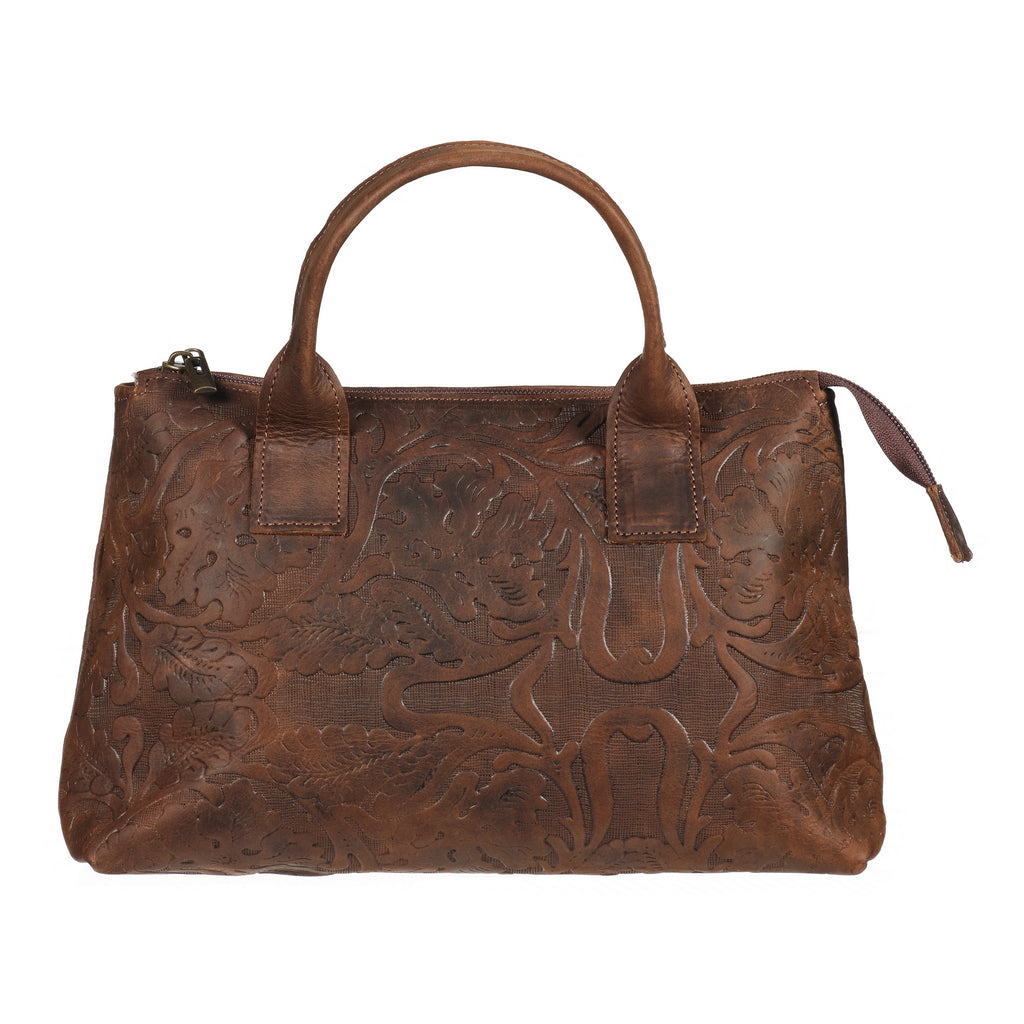Rivera - Embossed Medium Leather Bag - Brown