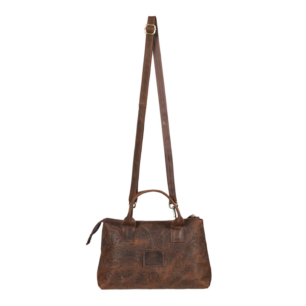 Rivera - Embossed Medium Leather Bag - Brown