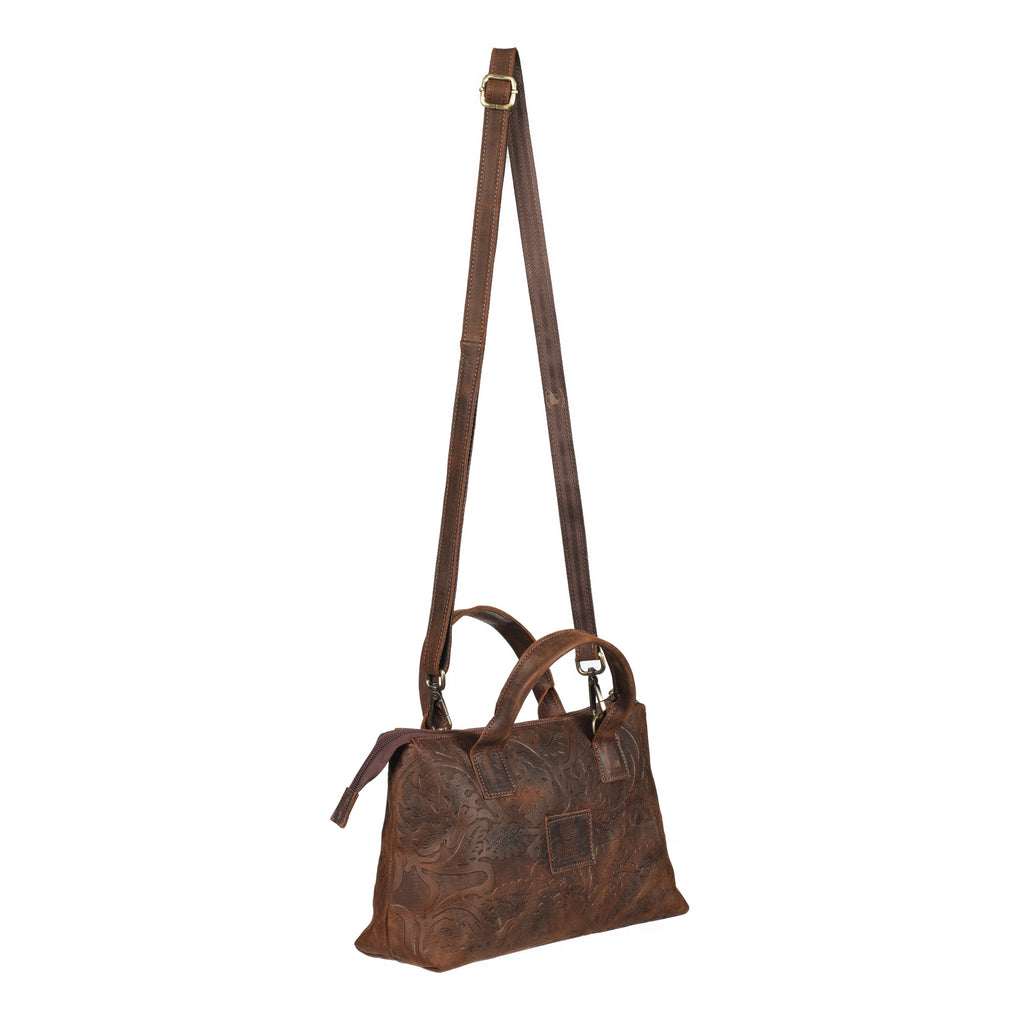 Rivera - Embossed Medium Leather Bag - Brown