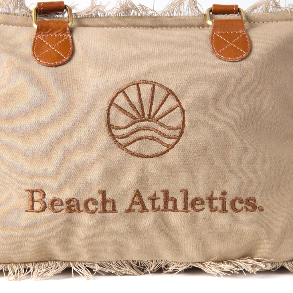 Shauni bag (a beige washed canvas shoulder bag), close-up of a front detail