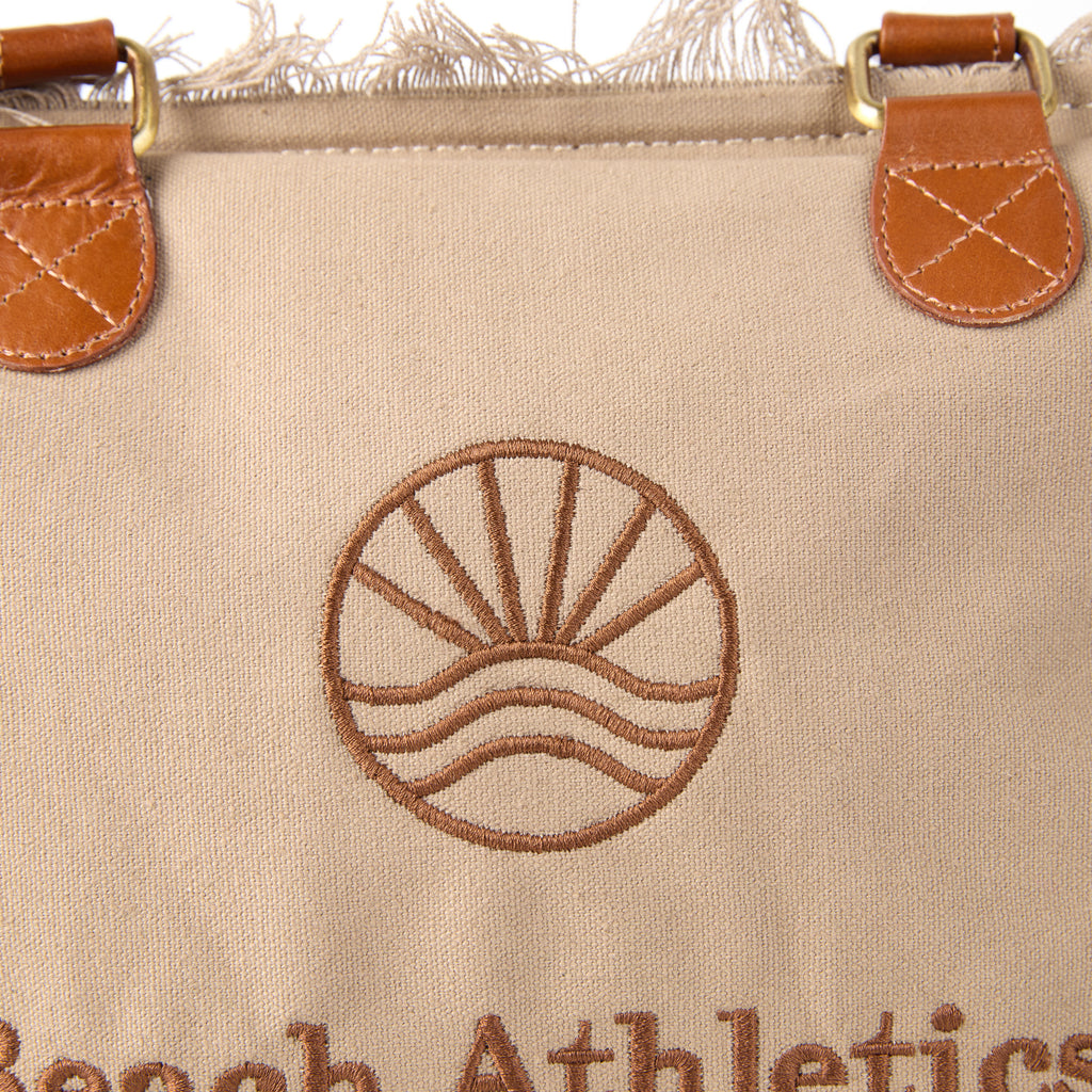 Shauni bag (a beige washed canvas shoulder bag), close-up of a front detail