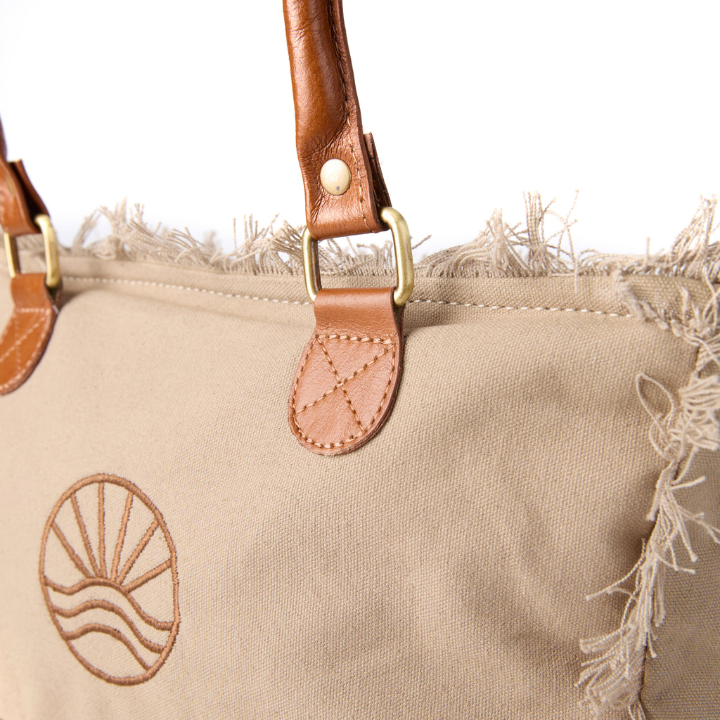 Shauni bag (a beige washed canvas shoulder bag), close-up of the handle