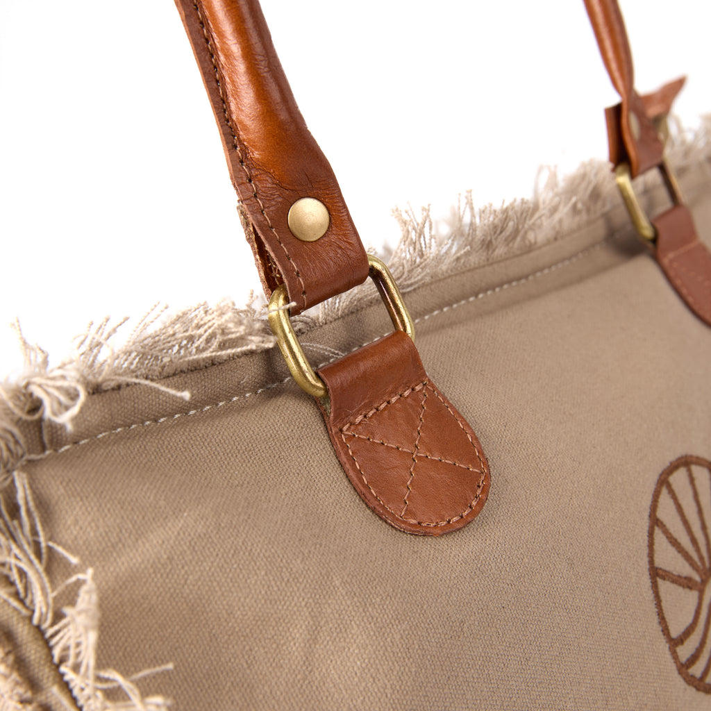 Shauni bag (a beige washed canvas shoulder bag), close-up of the handle