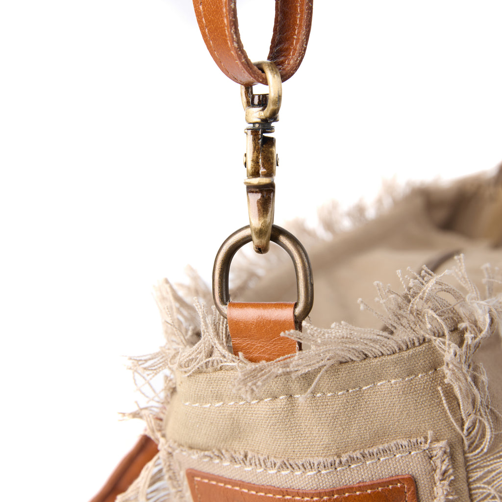 Shauni bag (a beige washed canvas shoulder bag), close-up of the strap
