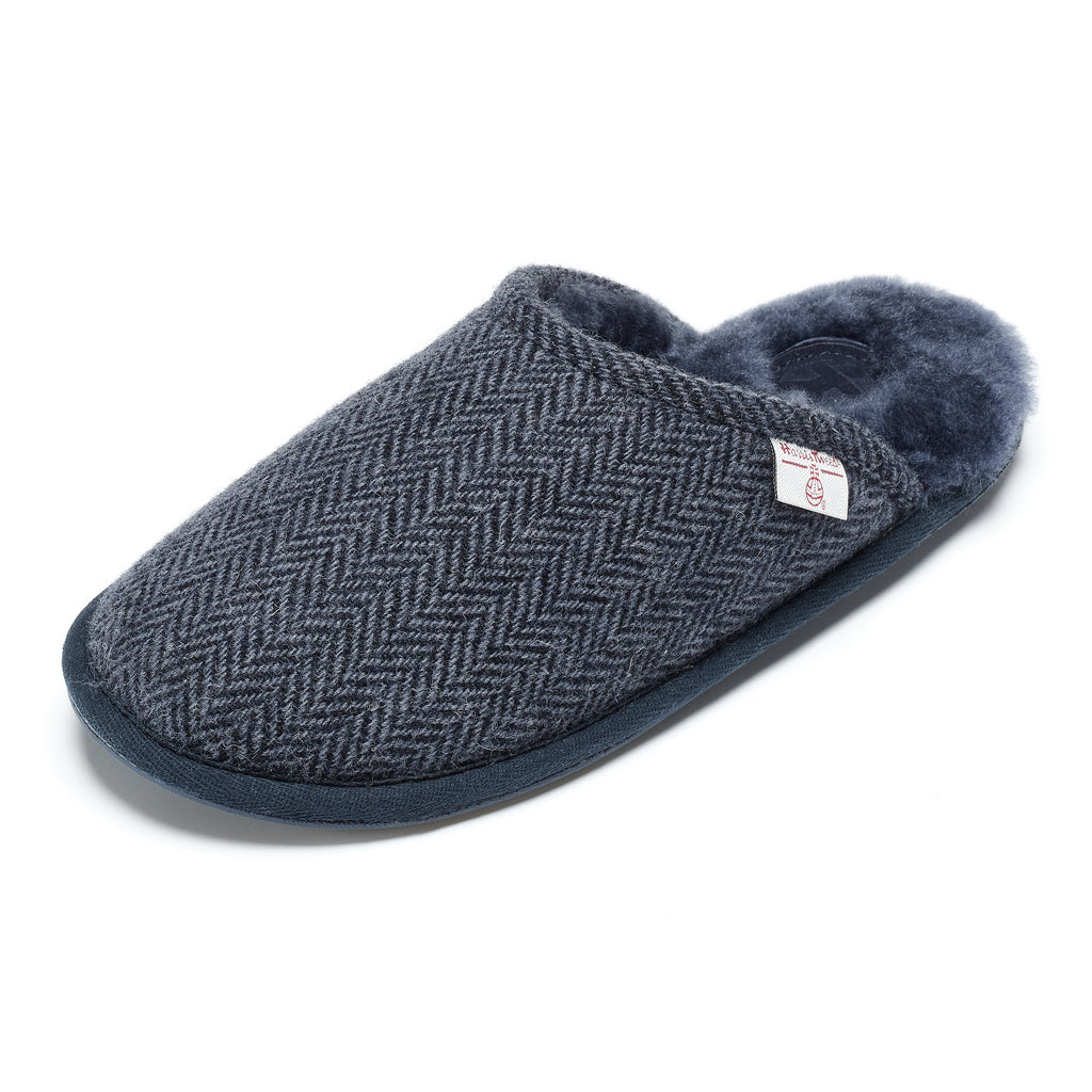 William - Harris Tweed Mule - Navy Herringbone