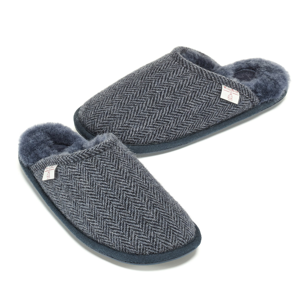 William - Harris Tweed Mule - Navy Herringbone